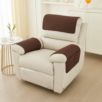 OEM Funda De 3 Piezas Para Reposabrazos De Sof&aacute;, Antideslizante, Sof&aacute; (chaise Longue De 1 Plaza, Juego De 3 Piezas), Textura A Cuadros, Blanco Roto