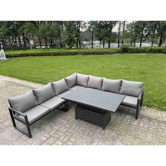 Fimous Aluminum 6 Piece 7-Seater L-Shaped Set with Lifting Table in Dark Grey