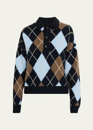 A.L.C. Lennon Argyle Wool-Cashmere Polo Sweater
