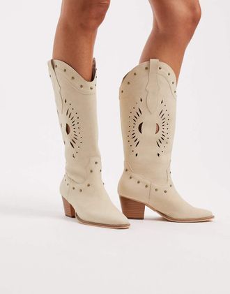 Glamorous Stivali al ginocchio stile western bianchi-Bianco