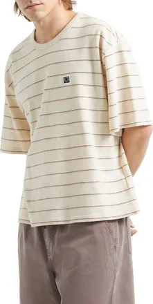 Brixton Boxy Shield Stripe Piqu&eacute; T-Shirt in Whitecap/sea Foam/pinecone at Nordstrom, Size Medium