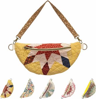 Generic HDQQUD Crossbody Bag For Women Vintage-Inspired Patchwork Quilted Sling Bag,Handmade Small Shoulder Chest Bag With Adjustable Shoulder Straps, Boho Cr