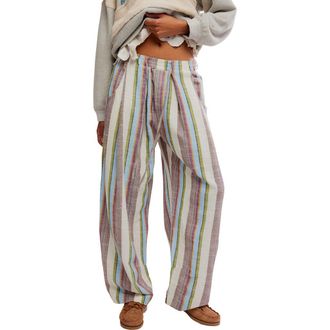 Free People Chambers Stripe Drawstring Linen & Cotton Pants in Ivory Combo at Nordstrom, Size X-Small