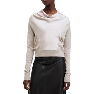 AllSaints Myra Cowl Neck Mixed Media Wool Sweater in Fawn Brown at Nordstrom Rack, Size X-Small