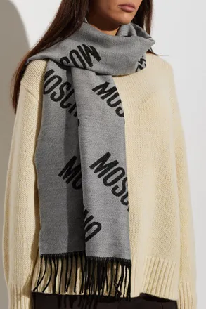 Moschino Wool Scarf With Monogram, Unisex, Grey