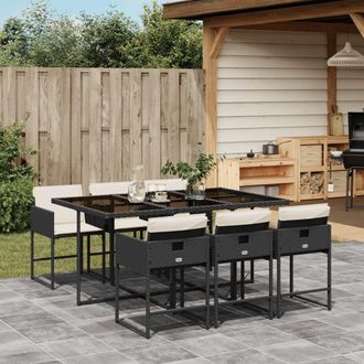 vidaXL Set De Comedor De Jard&iacute;n 7 Pzas Y Cojines Rat&aacute;n Sint&eacute;tico Negro Vidaxl