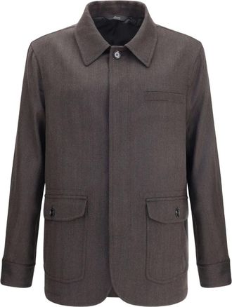 Brioni Giacca con motivo a spina di pesce - Marrone