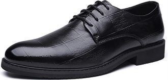 Generic Dress Shoes for Men Lace Up Plaid Round Toe Derby Shoes Leather Block Heel Anti-Slip Low Top Rubber Sole Business(7.5 UK) Black