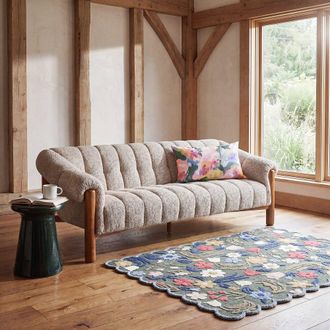 Maisons du monde Sof&aacute; de 3/4 plazas de tejido de poli&eacute;ster beige moteado con patas de madera de caucho