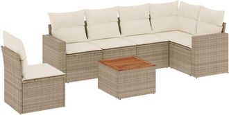 vidaXL Vidaxl - Set Sof&aacute;s De Jard&iacute;n 7 Piezas Y Cojines Rat&aacute;n Sint&eacute;tico Beige