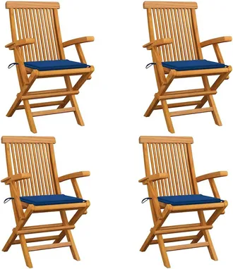 vidaXL Vidaxl - Sillas De Jard&iacute;n 4 Uds Madera Teca Con Cojines Azul Real