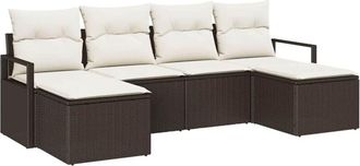 vidaXL Vidaxl - Conjunto de sofá de jardín con cojín 6 pcs Marrón, crema