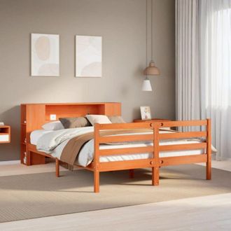 vidaXL Cama Con Estanter&iacute;a Sin Colch&oacute;n Madera Maciza Marr&oacute;n 140x190 Cm Vidaxl