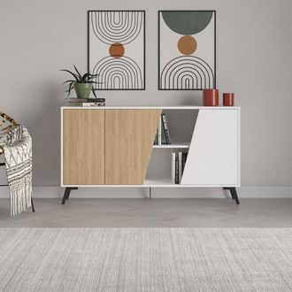 Decortie 2-Doors Sideboard Fiona Metal Legs Storage Cabinet 150cm in White | Size: 2 Pack