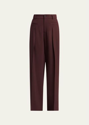 Kiton Pleated Wool-Silk Straight-Leg Trousers