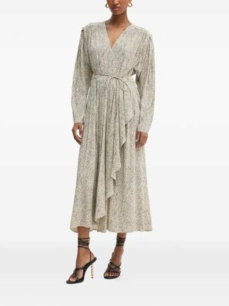 Twin-Set long-sleeve V-neck midi dress - Neutrals