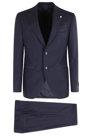 Lubiam Blue Single-Breasted Peak Lapel Slim Fit Wool Suit