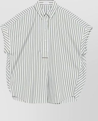Brunello Cucinelli short sleeve striped cotton silk shirt