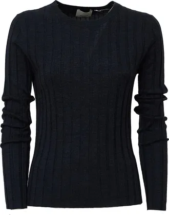Allude Fitted Ribbed Wool Crew Neck Sweater