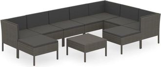 vidaXL Set De Muebles De Jard&iacute;n 10 Pzas Y Cojines Rat&aacute;n Sint&eacute;tico Gris Vidaxl
