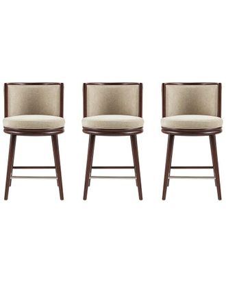 Manhattan Comfort Set Of 3 Evalyn Textured Chenille Counter Stools With Beech Wood Legs
