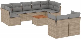vidaXL Juego De Sof&aacute;s Jard&iacute;n Con Cojines Beige 10 Pzas Rat&aacute;n Sint&eacute;tico Vidaxl