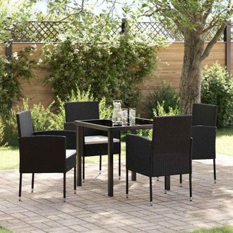 vidaXL Set da Pranzo per Giardino con cuscino 5 pcs Nero Poly Rattan - Vidaxl