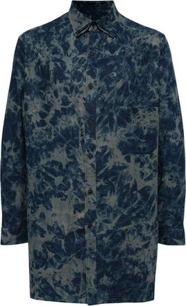 Yohji Yamamoto sheeting ink triple collar shirt - men - Linen/Flax/Cotton - 2 - Blue