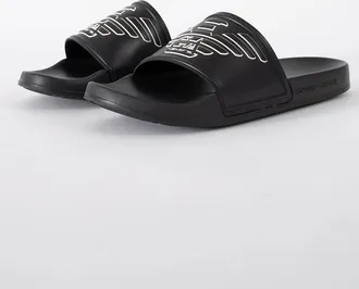 Emporio Armani Mens Emporio Armani Mens PVC Pool Slides with Eagle Logo - Black/Whisper White - Black/Black - Size: UK11 eu45