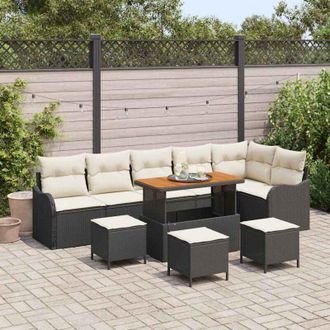 vidaXL Conjunto De Sof&aacute; De Jard&iacute;n 10 Pcs Negro, Crema 110 X 55 X 71 Cm Vidaxl