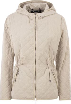 Moorer Gewatteerd jack met capuchon en trekkoord in de taille - Dames - Winterjassen - Beige - S - Leer - Jassen