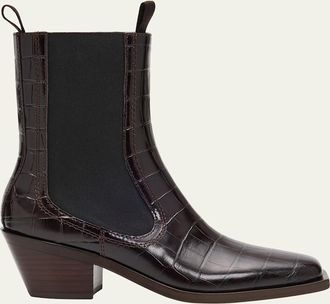 Loeffler Randall Nat Croc-Embossed Leather Ankle Booties