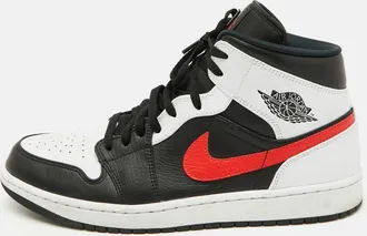 Air Jordan s Black/white Leather Jordan 1 Mid Sneakers