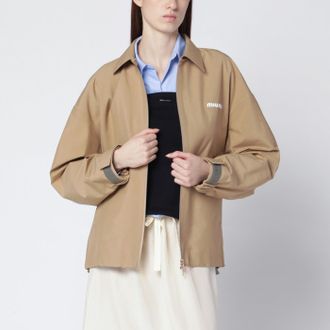 Miu Miu Giacca a vento beige in tela tecnica