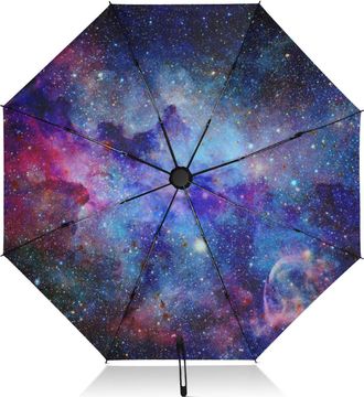 Alaza Umbrellas for Rain Sun Outdoor, Automatic Folding Umbrella Windproof Strong, Large Anti-UV Compact Umbrella Black Outside Galaxy Travel Umbrellas for 