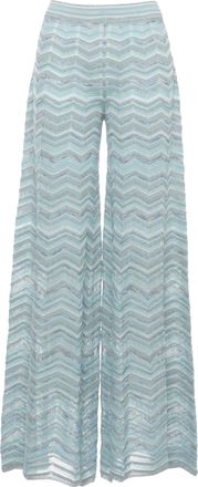 D.exterior Light Blue Lurex Geometric Straight-Leg Pants