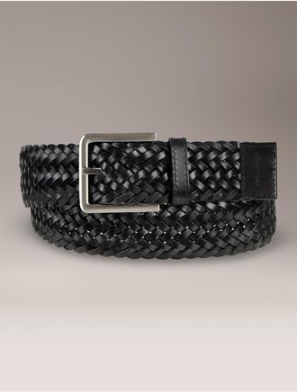 Calvin Klein Mens Leather Braided Belt - Black - XL