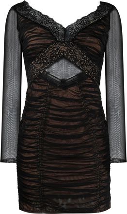Self Portrait lace-trim mesh mini dress - women - Elastane/Polyester/Elastane/Polyester - 10 - Black
