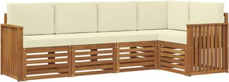 vidaXL Conjunto De Sof&aacute;s De Exterior 5 Uds. Natural Y Crema Poli&eacute;ster Vidaxl