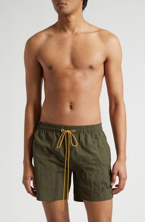 Rhude Radiator Nylon Swim Trunks in Moss Green/Black at Nordstrom, Size X-Large