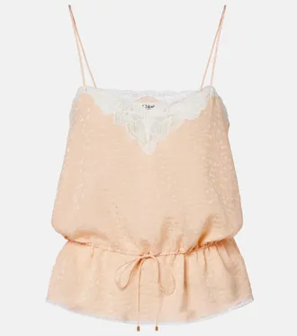 Chlo&eacute; Chlo&eacute; Lace-trimmed silk jacquard camisole