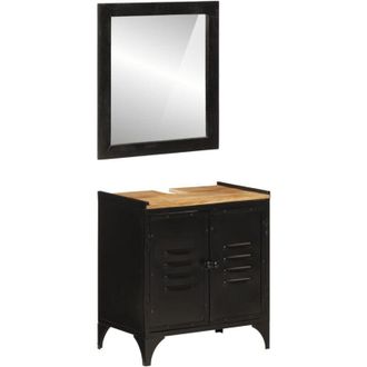 vidaXL Conjunto De Muebles De Ba&ntilde;o 2 Pzas Madera Maciza Mango Y Hierro Vidaxl