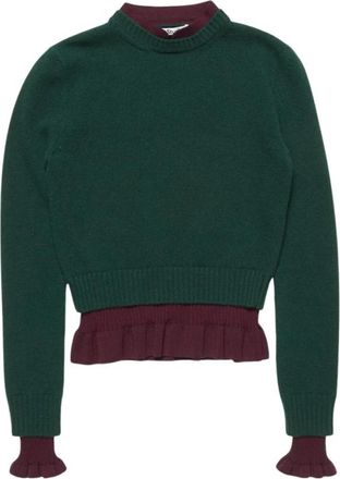 Acne Studios Gelaagde Gebreide Trui - Dames - Ronde hals truien - Groen - S - Wol - Truien & Vesten