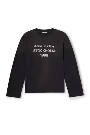 Acne Studios Edden U 1996 Oversized Logo-Print Distressed Cotton and Hemp-Blend T-Shirt