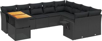 vidaXL Vidaxl - Set De Sof&aacute;s De Jard&iacute;n 10 Pzas Cojines Rat&aacute;n Sint&eacute;tico Negro