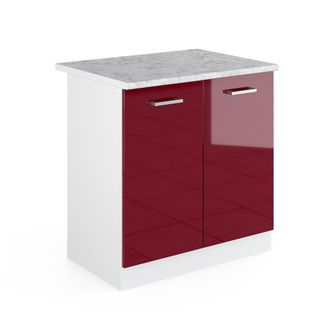 Vicco Armario Bajo Para Fregadero R-line, Rojo Burdeos Alto Brillo, 80 Cm, Et M&aacute;rmol Vicco