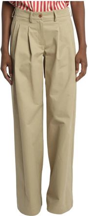 JEJIA Beige Katoenen Broek met Plooien - Dames - Wijde Broeken - Beige - L - Katoen - Broeken