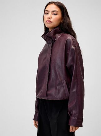 Twik Womens Faux-leather funnel collar jacket