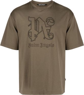 Palm Angels PA logo-print T-shirt - men - Polyester/Cotton/Cotton - M - Brown