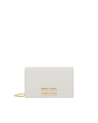 Elisabetta Franchi Compact White Shoulder Bag with Gold-tone Logo Plaque